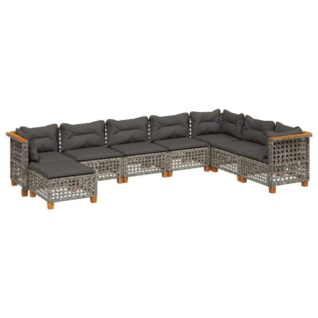 vidaXL 8-tlg Garten-Sofagarnitur mit Kissen Grau Poly Rattan Modell 166