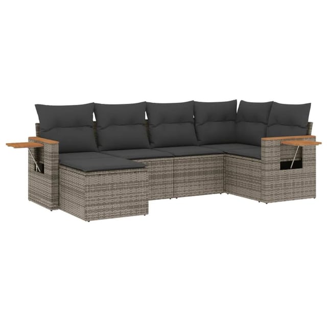 vidaXL 6-tlg Garten-Sofagarnitur mit Kissen Grau Poly Rattan Modell 121