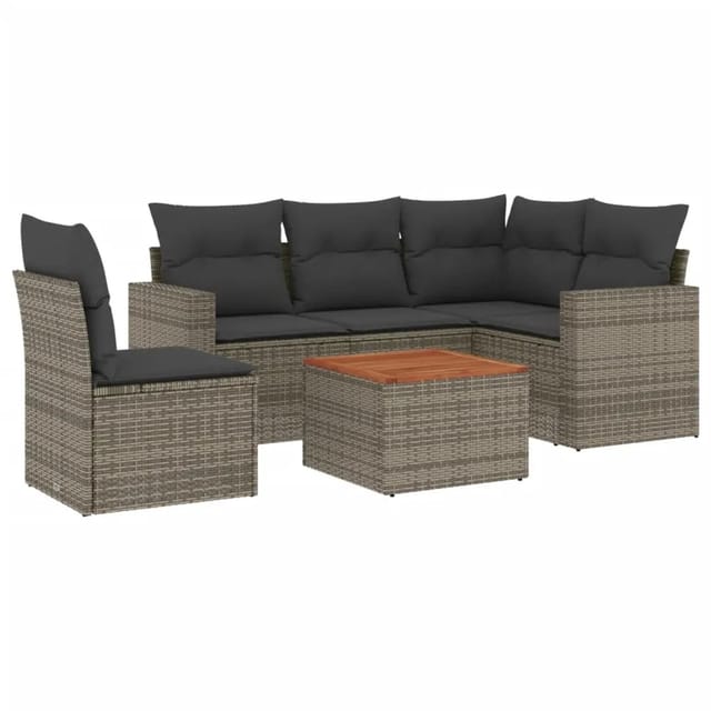 vidaXL 6-tlg Garten-Sofagarnitur mit Kissen Grau Poly Rattan Modell 88