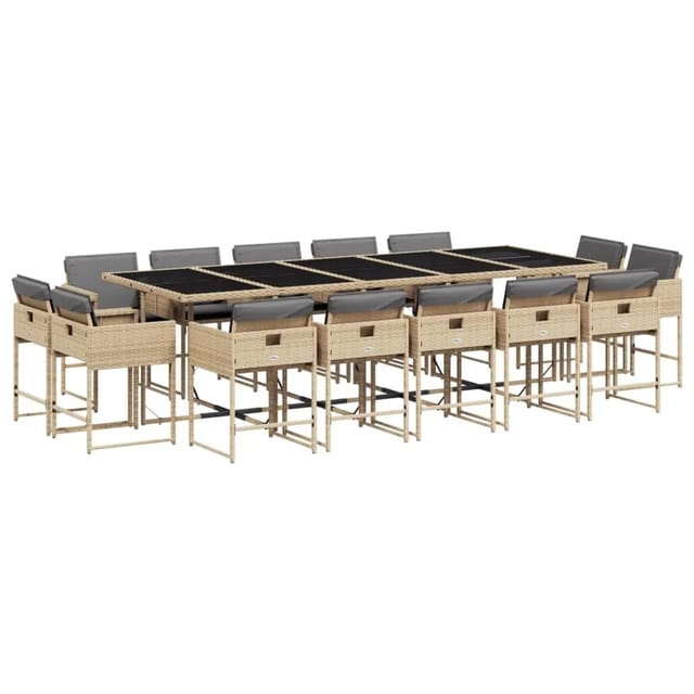 vidaXL 15-tlg Garten-Essgruppe mit Kissen Beigemischung Poly Rattan Modell 4