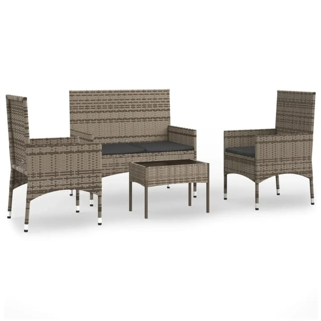 vidaXL 4-tlg Garten-Lounge-Set mit Kissen Grau Poly Rattan Modell 22