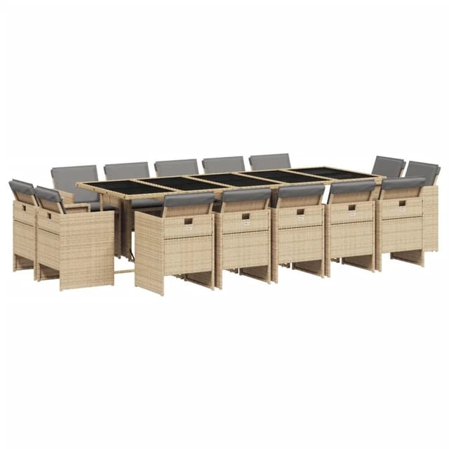 vidaXL 15-tlg Garten-Essgruppe mit Kissen Beigemischung Poly Rattan Modell 2