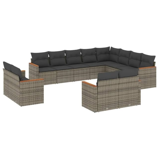 vidaXL 12-tlg Garten-Sofagarnitur mit Kissen Grau Poly Rattan Modell 46