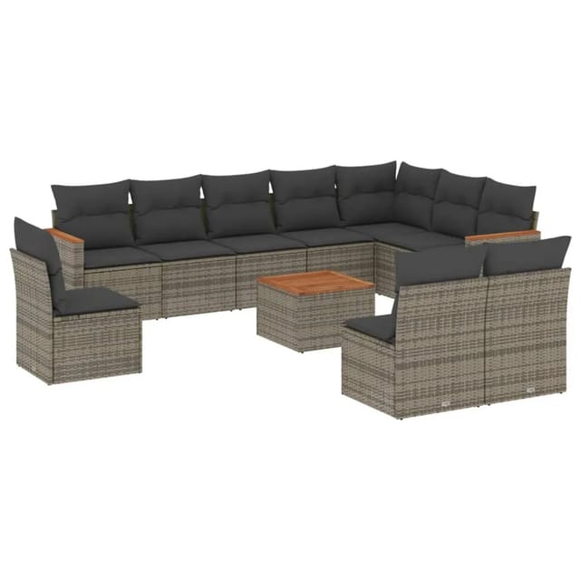 vidaXL 11-tlg Garten-Sofagarnitur mit Kissen Grau Poly Rattan Modell 39