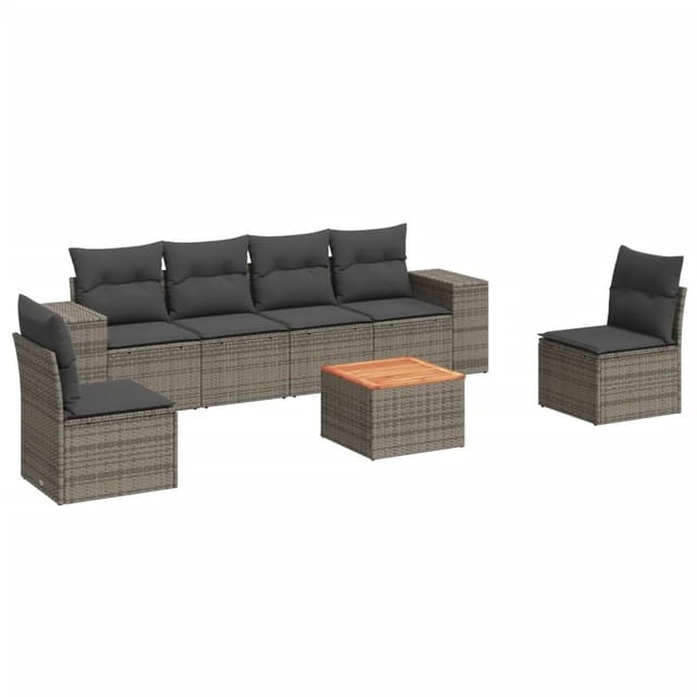 vidaXL 7-tlg Garten-Sofagarnitur mit Kissen Grau Poly Rattan Modell 156