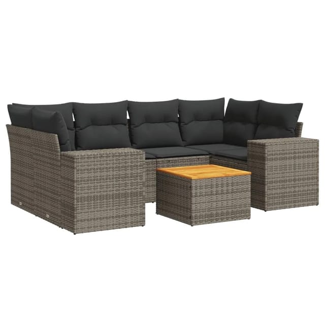 vidaXL 7-tlg Garten-Sofagarnitur mit Kissen Grau Poly Rattan Modell 121