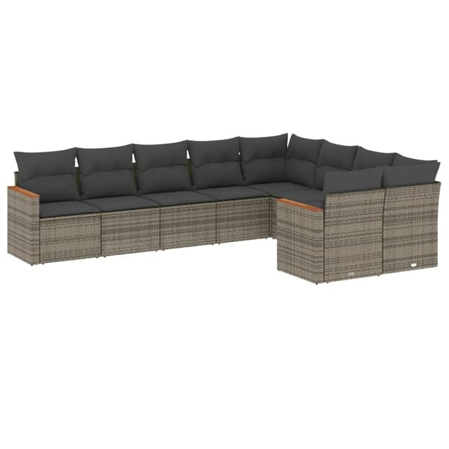 vidaXL 9-tlg Garten-Sofagarnitur mit Kissen Grau Poly Rattan Modell 100