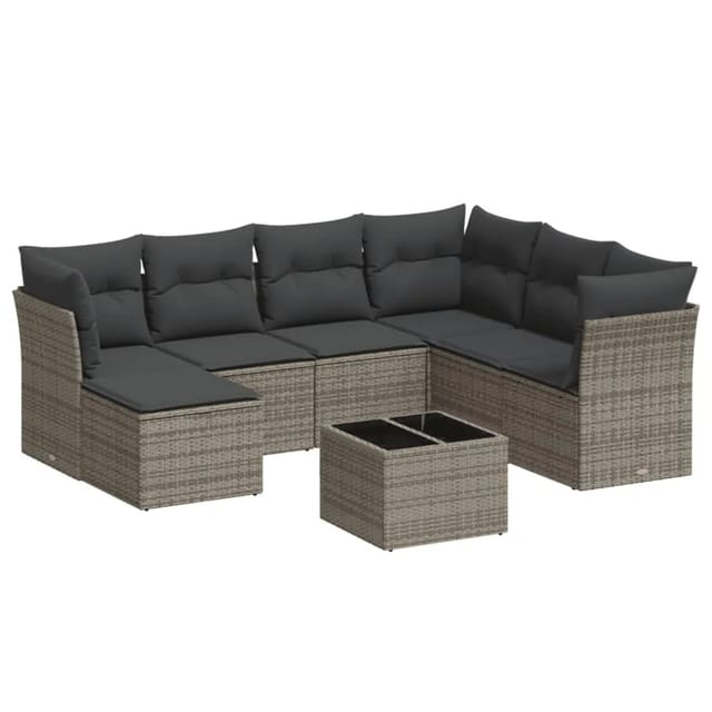 vidaXL 8-tlg Garten-Sofagarnitur mit Kissen Grau Poly Rattan Modell 45