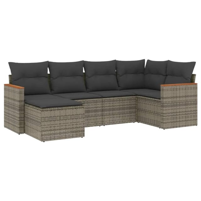 vidaXL 6-tlg Garten-Sofagarnitur mit Kissen Grau Poly Rattan Modell 117