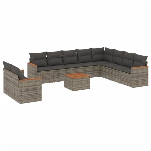 vidaXL 11-tlg Garten-Sofagarnitur mit Kissen Grau Poly Rattan Modell 40