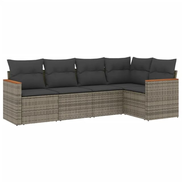 vidaXL 5-tlg Garten-Sofagarnitur mit Kissen Grau Poly Rattan Modell 79