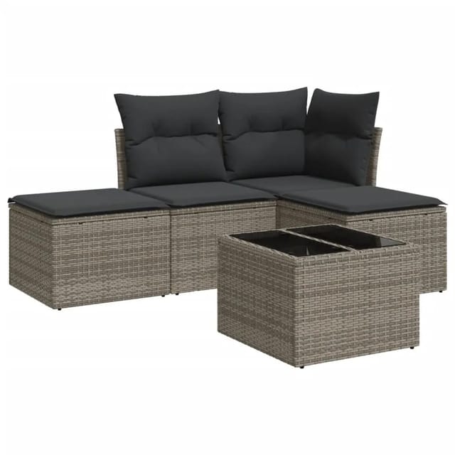 vidaXL 5-tlg Garten-Sofagarnitur mit Kissen Grau Poly Rattan Modell 25