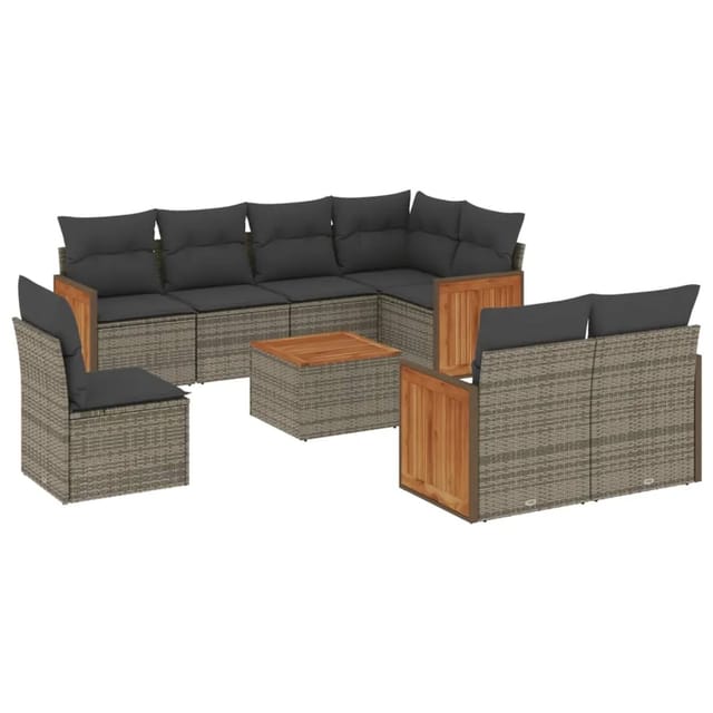vidaXL 9-tlg Garten-Sofagarnitur mit Kissen Grau Poly Rattan Modell 84
