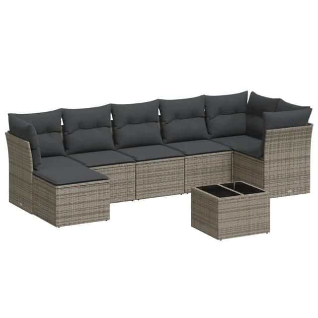 vidaXL 8-tlg Garten-Sofagarnitur mit Kissen Grau Poly Rattan Modell 49