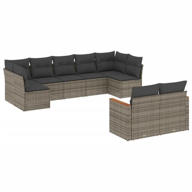 vidaXL 9-tlg Garten-Sofagarnitur mit Kissen Grau Poly Rattan Modell 94