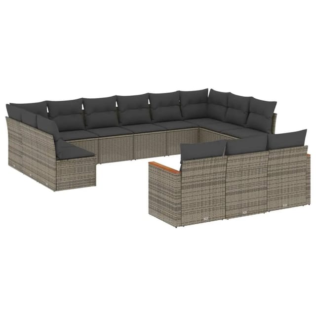 vidaXL 13-tlg Garten-Sofagarnitur mit Kissen Grau Poly Rattan Modell 44