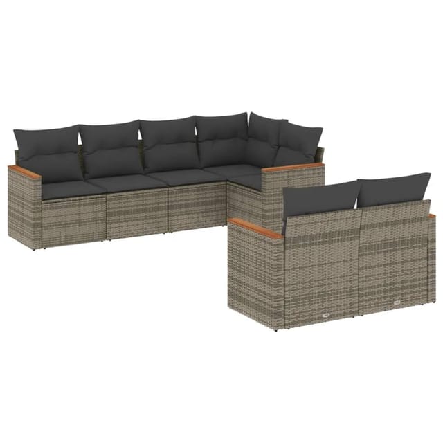 vidaXL 7-tlg Garten-Sofagarnitur mit Kissen Grau Poly Rattan Modell 145
