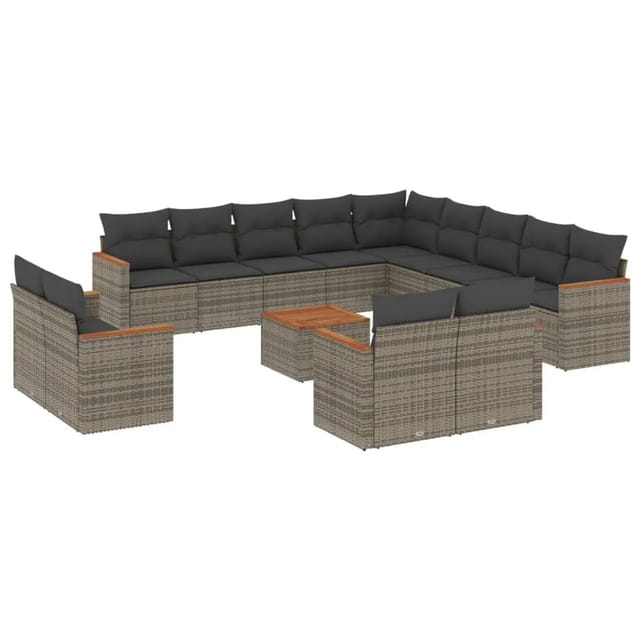 vidaXL 14-tlg Garten-Sofagarnitur mit Kissen Grau Poly Rattan Modell 14