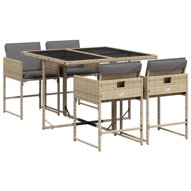 vidaXL 5-tlg Garten-Essgruppe mit Kissen Beigemischung Poly Rattan Modell 22