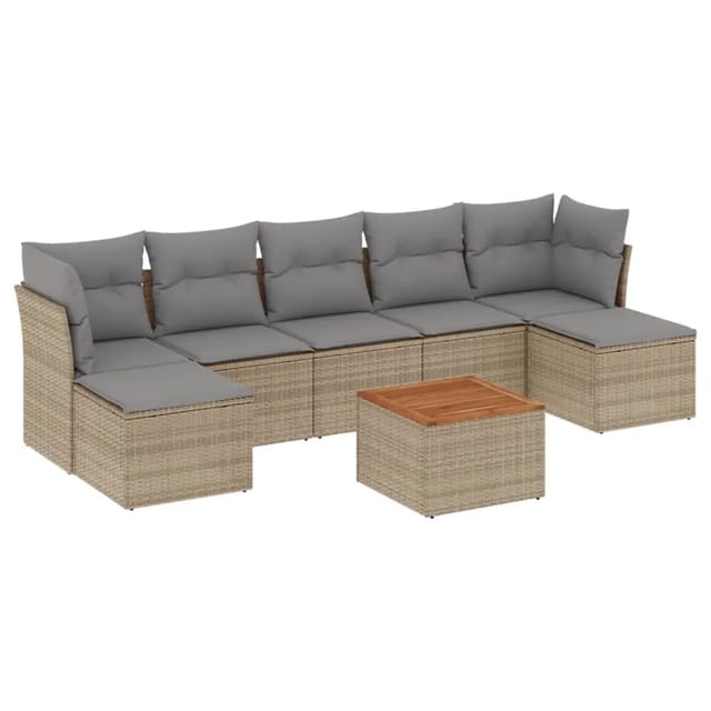 vidaXL 8-tlg Garten-Sofagarnitur mit Kissen Beige Poly Rattan Modell 164