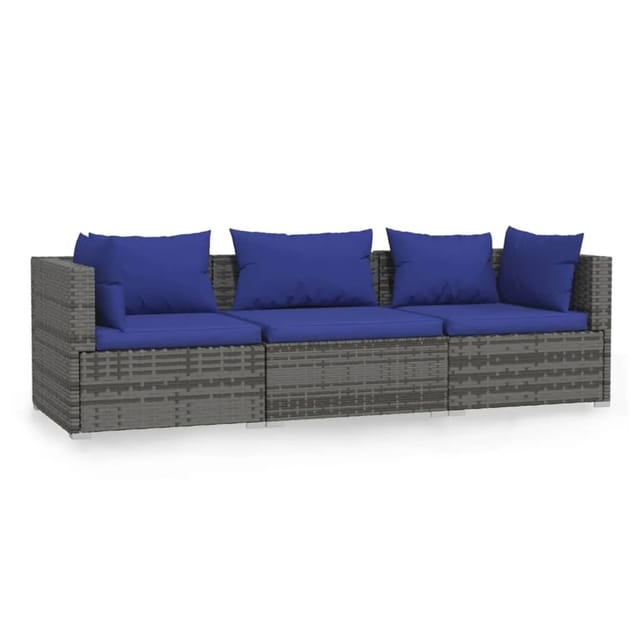 vidaXL 3-Sitzer-Sofa mit Kissen Grau Poly Rattan Modell 3