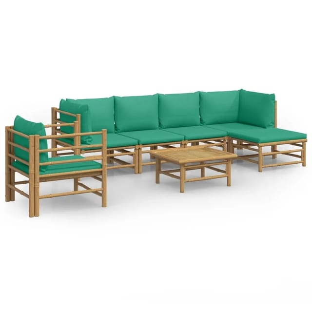 vidaXL 7-tlg Garten-Lounge-Set mit Grünen Kissen Bambus Modell 3