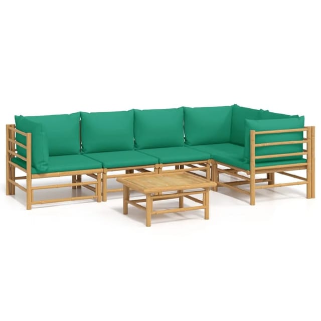 vidaXL 6-tlg Garten-Lounge-Set mit Grünen Kissen Bambus Modell 5