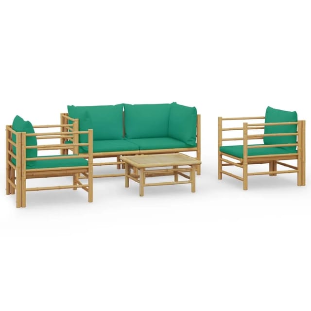 vidaXL 5-tlg Garten-Lounge-Set mit Grünen Kissen Bambus Modell 2