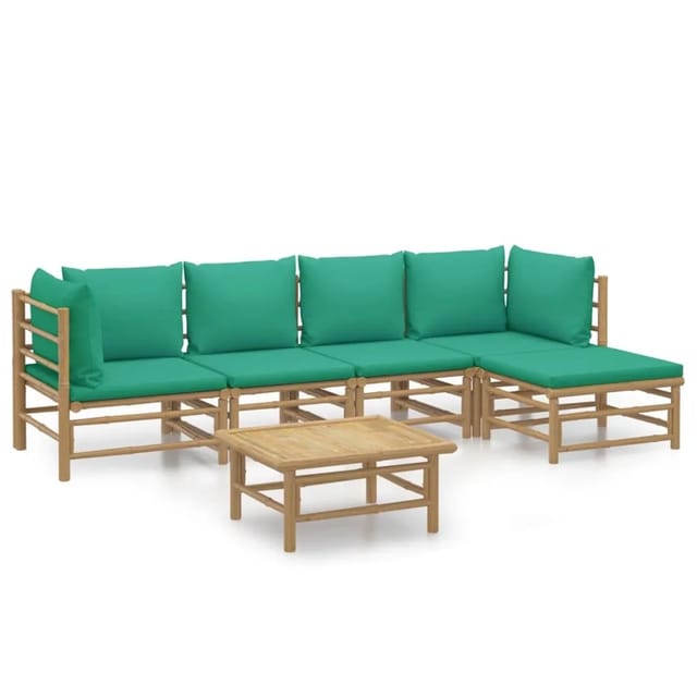 vidaXL 6-tlg Garten-Lounge-Set mit Grünen Kissen Bambus Modell 1