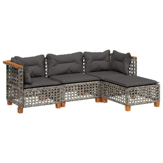 vidaXL 4-tlg Garten-Sofagarnitur mit Kissen Grau Poly Rattan Modell 44