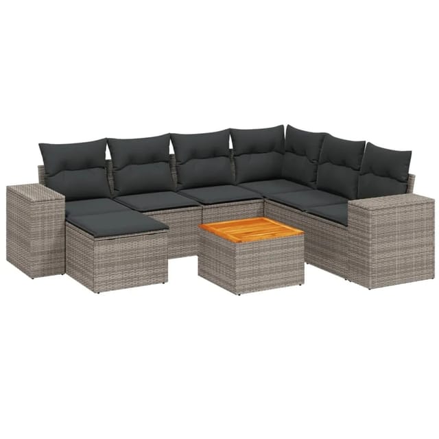 vidaXL 8-tlg Garten-Sofagarnitur mit Kissen Grau Poly Rattan Modell 82