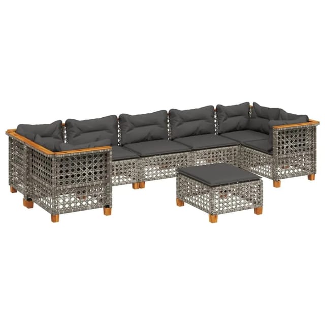 vidaXL 8-tlg Garten-Sofagarnitur mit Kissen Grau Poly Rattan Modell 171