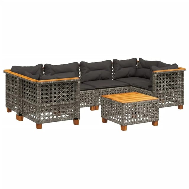 vidaXL 7-tlg Garten-Sofagarnitur mit Kissen Grau Poly Rattan Modell 195