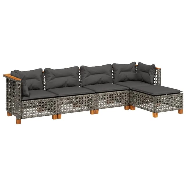 vidaXL 5-tlg Garten-Sofagarnitur mit Kissen Grau Poly Rattan Modell 95