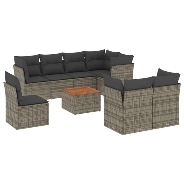 vidaXL 9-tlg Garten-Sofagarnitur mit Kissen Grau Poly Rattan Modell 77