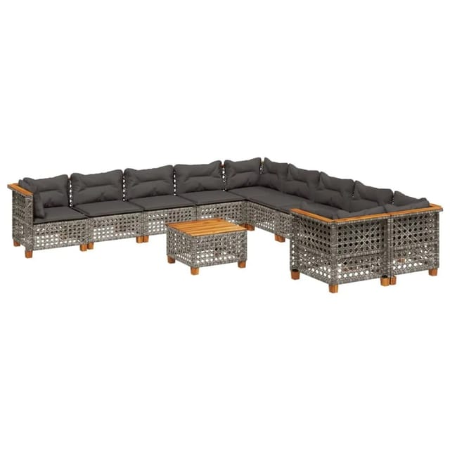 vidaXL 11-tlg Garten-Sofagarnitur mit Kissen Grau Poly Rattan Modell 92