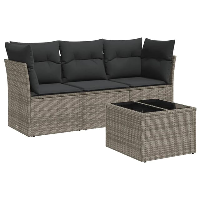 vidaXL 4-tlg Garten-Sofagarnitur mit Kissen Grau Poly Rattan Modell 22