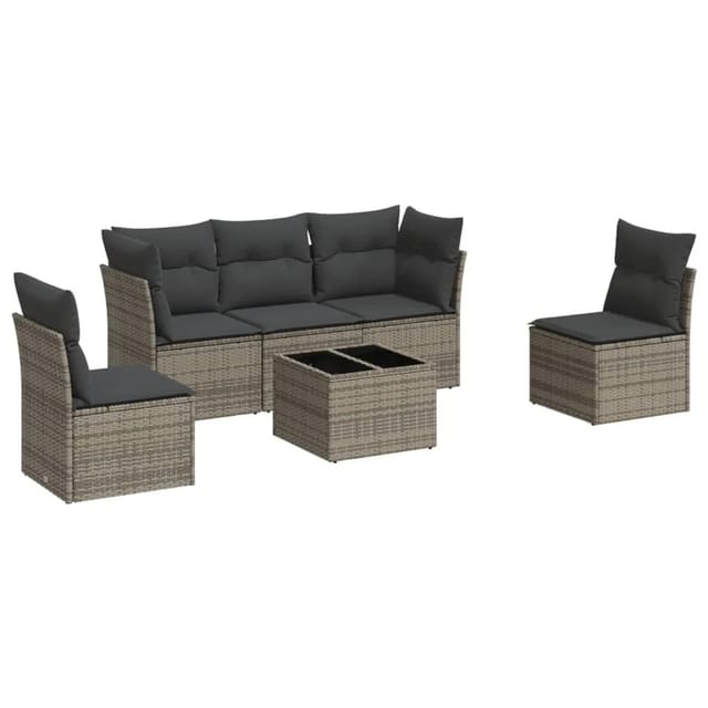 vidaXL 6-tlg Garten-Sofagarnitur mit Kissen Grau Poly Rattan Modell 33