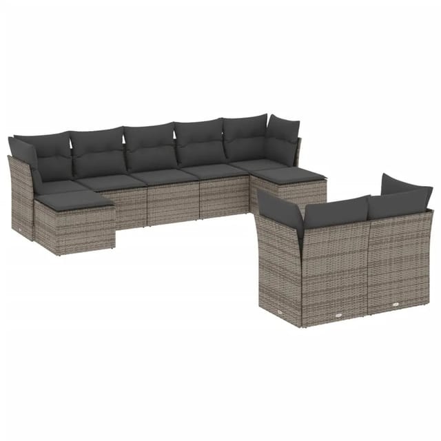 vidaXL 9-tlg Garten-Sofagarnitur mit Kissen Grau Poly Rattan Modell 110
