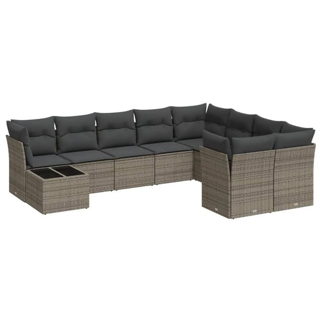 vidaXL 10-tlg Garten-Sofagarnitur mit Kissen Grau Poly Rattan Modell 35