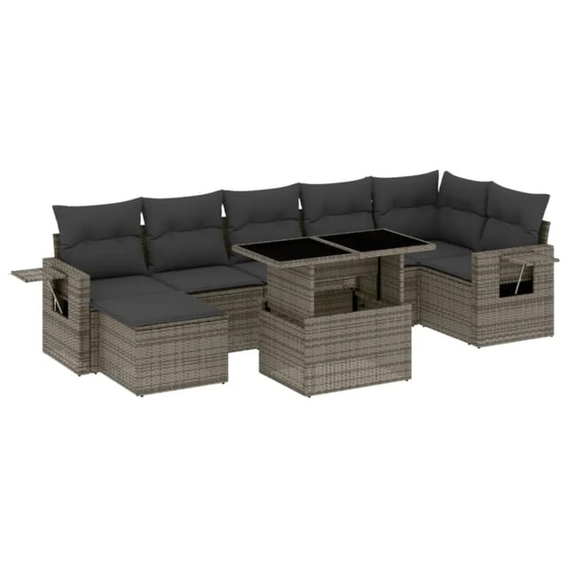 vidaXL 8-tlg Garten-Sofagarnitur mit Kissen Grau Poly Rattan Modell 151