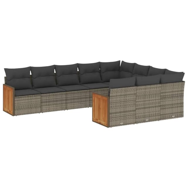 vidaXL 10-tlg Garten-Sofagarnitur mit Kissen Grau Poly Rattan Modell 70