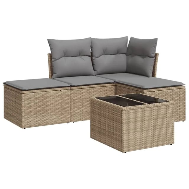 vidaXL 5-tlg Garten-Sofagarnitur mit Kissen Beige Poly Rattan Modell 49