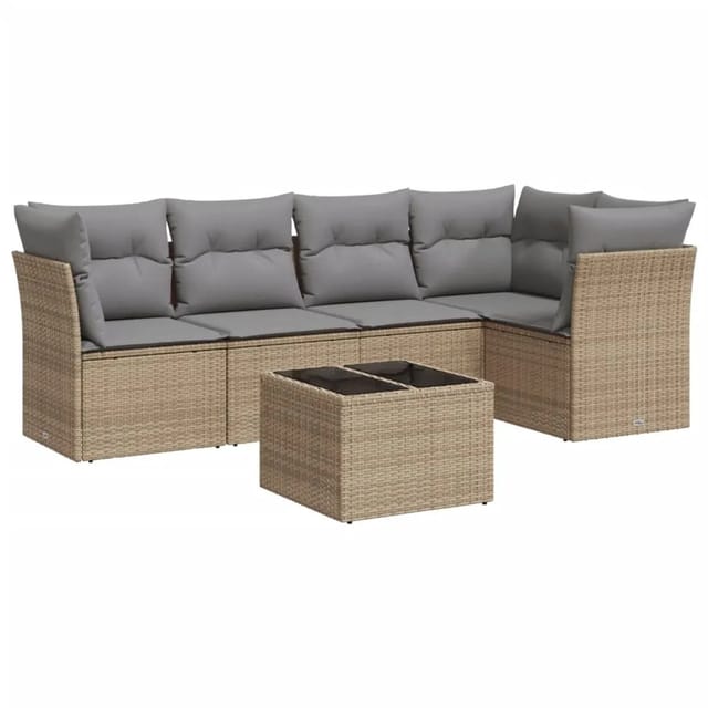 vidaXL 6-tlg Garten-Sofagarnitur mit Kissen Beige Poly Rattan Modell 70