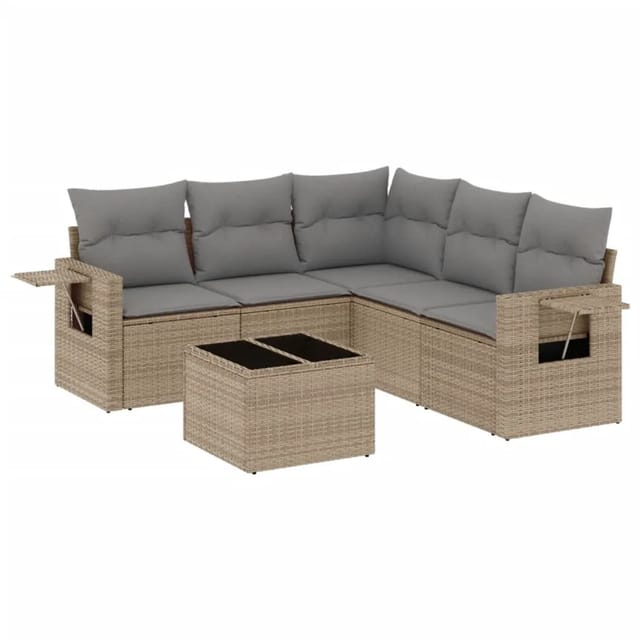 vidaXL 6-tlg Garten-Sofagarnitur mit Kissen Beige Poly Rattan Modell 299