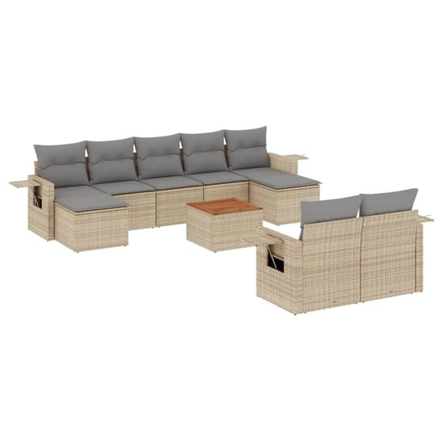 vidaXL 10-tlg Garten-Sofagarnitur mit Kissen Beige Poly Rattan Modell 138