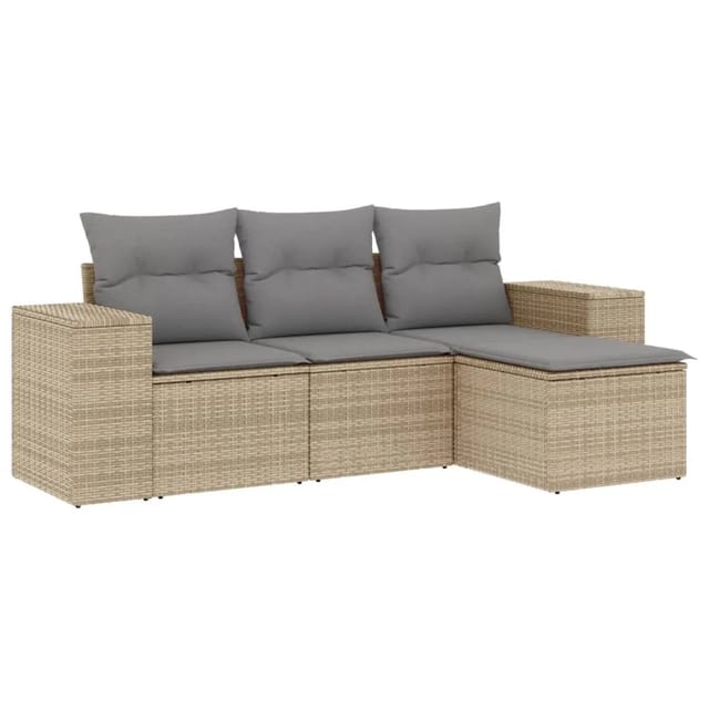 vidaXL 4-tlg Garten-Sofagarnitur mit Kissen Beige Poly Rattan Modell 71