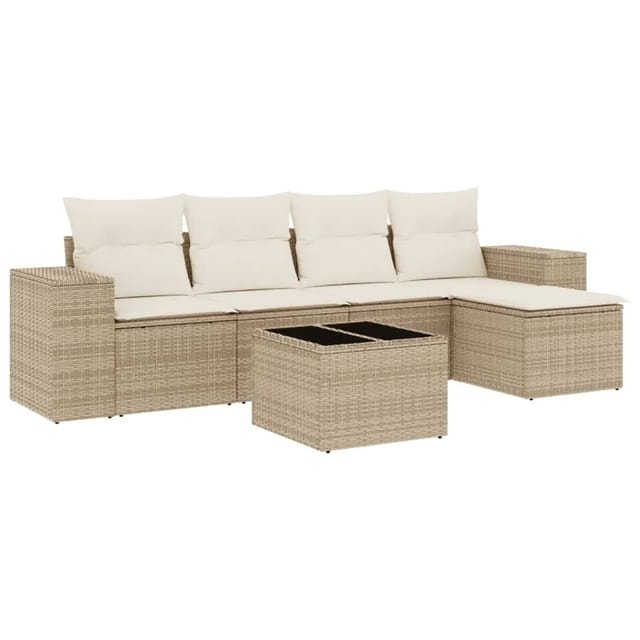 vidaXL 6-tlg Garten-Sofagarnitur mit Kissen Beige Poly Rattan Modell 290