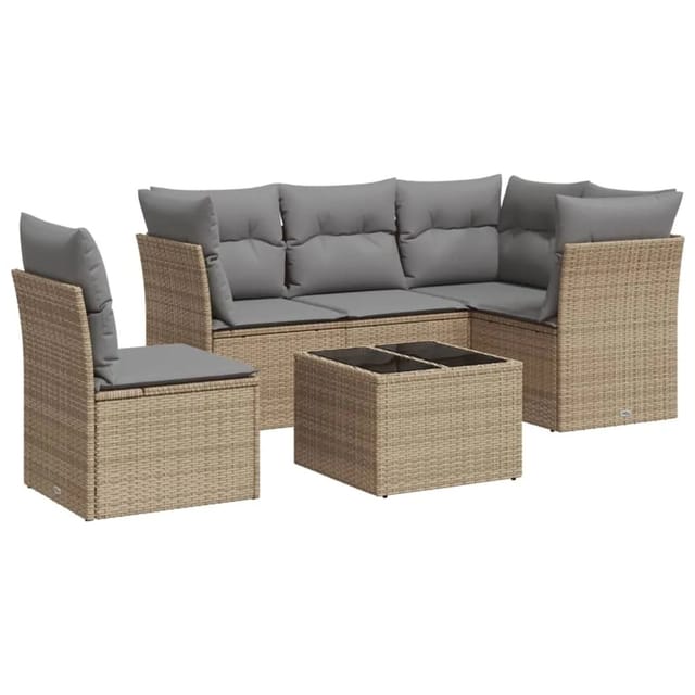 vidaXL 6-tlg Garten-Sofagarnitur mit Kissen Beige Poly Rattan Modell 103
