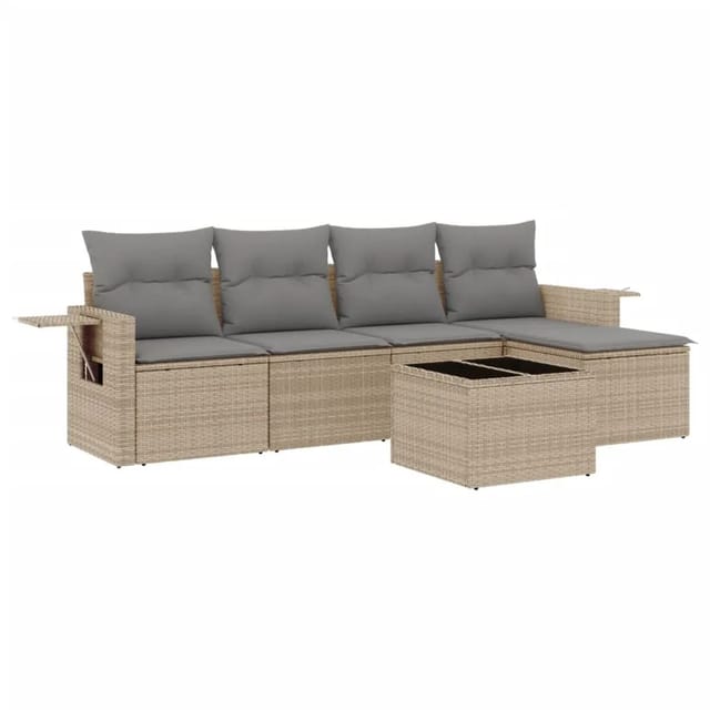 vidaXL 6-tlg Garten-Sofagarnitur mit Kissen Beige Poly Rattan Modell 270